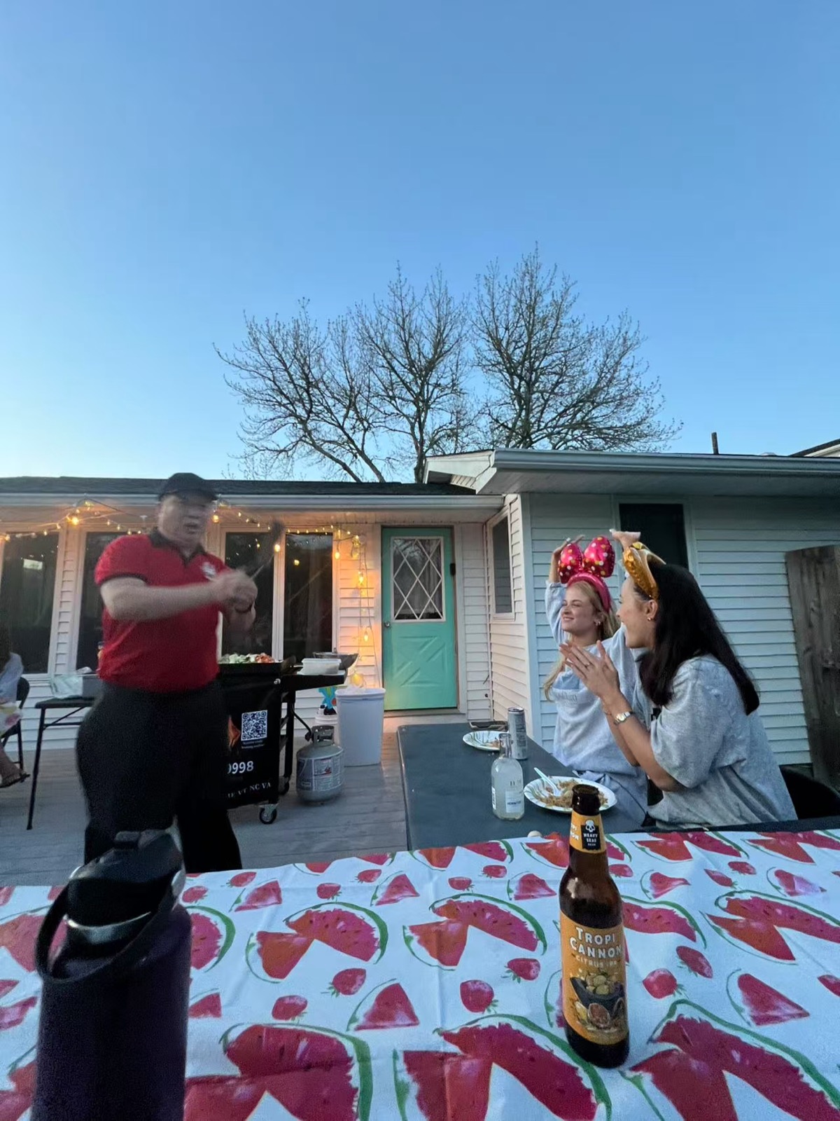 Outdoor hibachi cooking setup in Boston backyard showing ideal placement